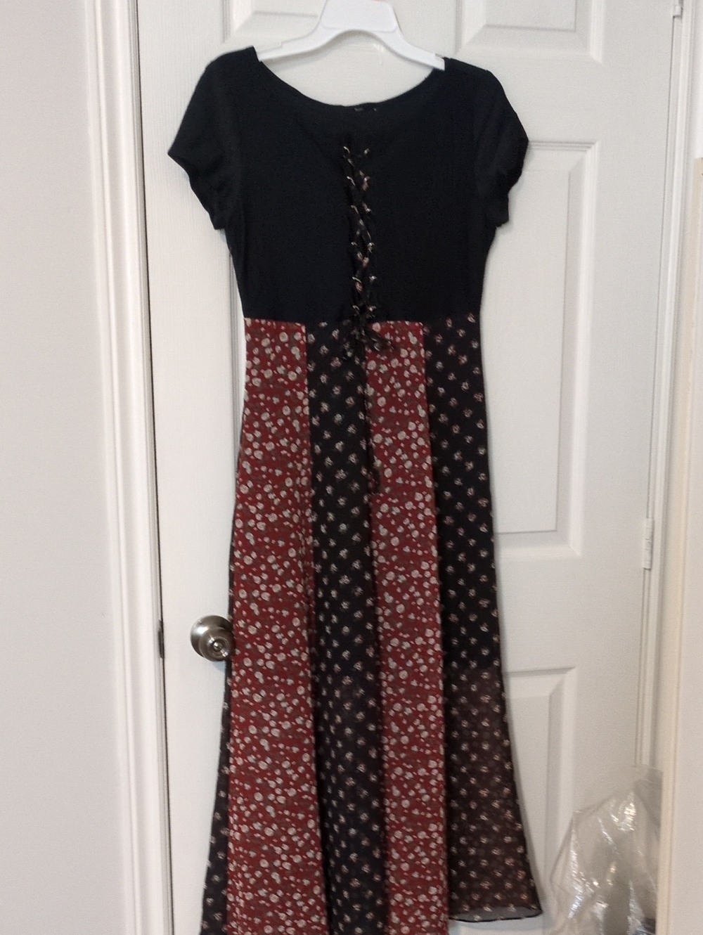 Black and Burgundy Floral Panel Maxi Dress